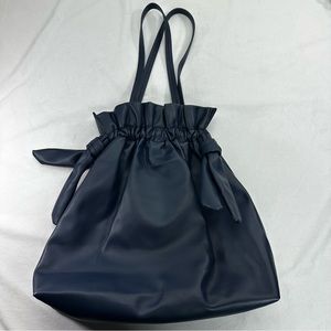 Drawstring Bucket Handbag Faux Leather Blue Tote Bag Shoulder Summer Everyday